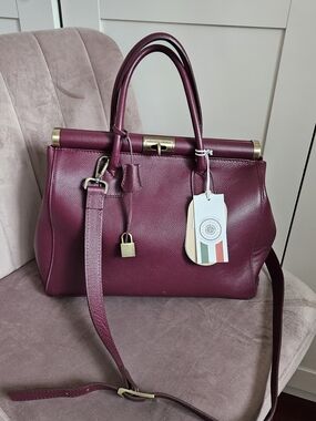 New Caterina Burgandy Leather Satchel Viola Castellani Made In Italy